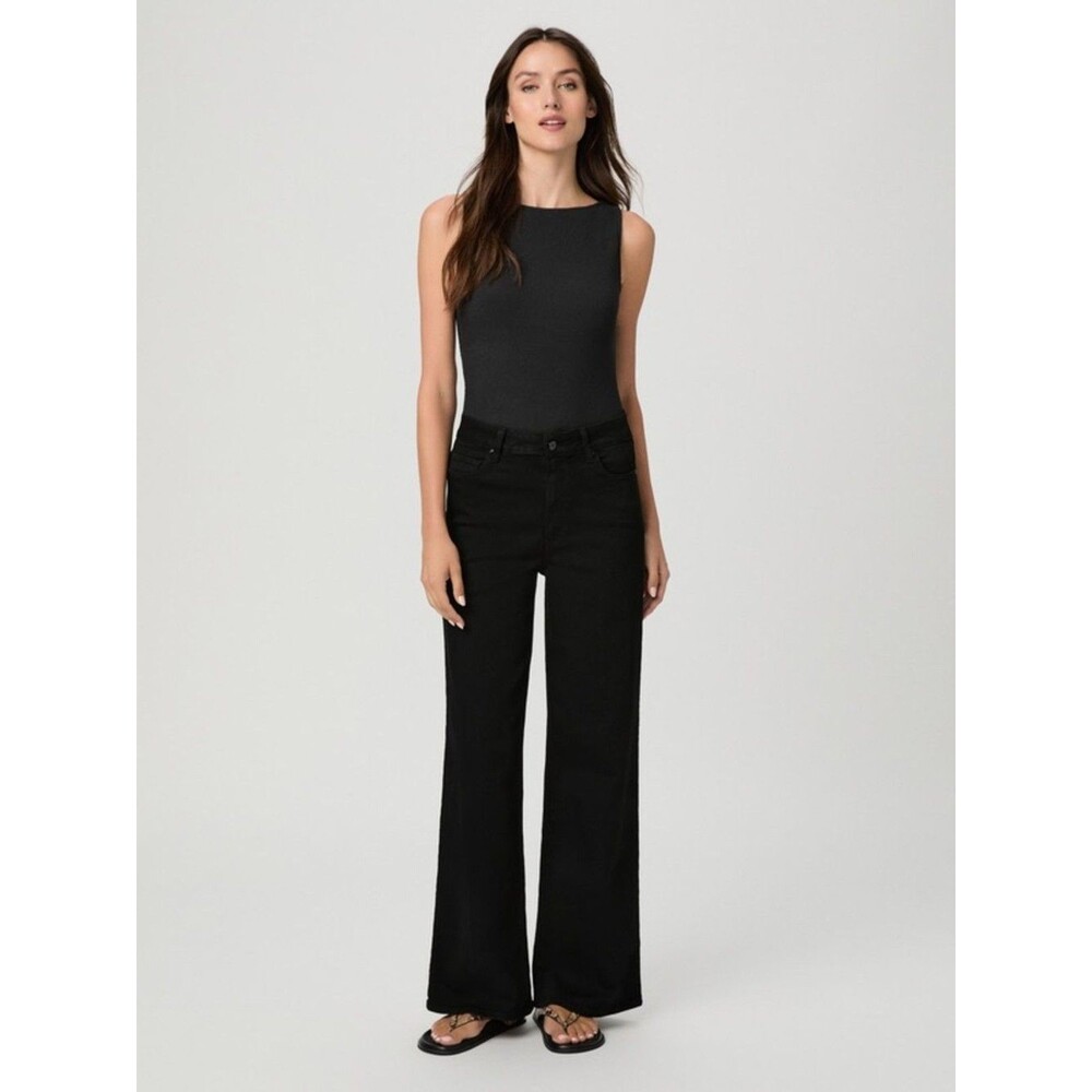 PAIGE Anessa Black High-Rise Wide-Leg Jeans Size 31 New Without Tags